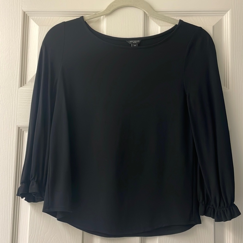 Ann Taylor Black 3/4 Sleeve Blouse - XSP (Extra Small Petite)